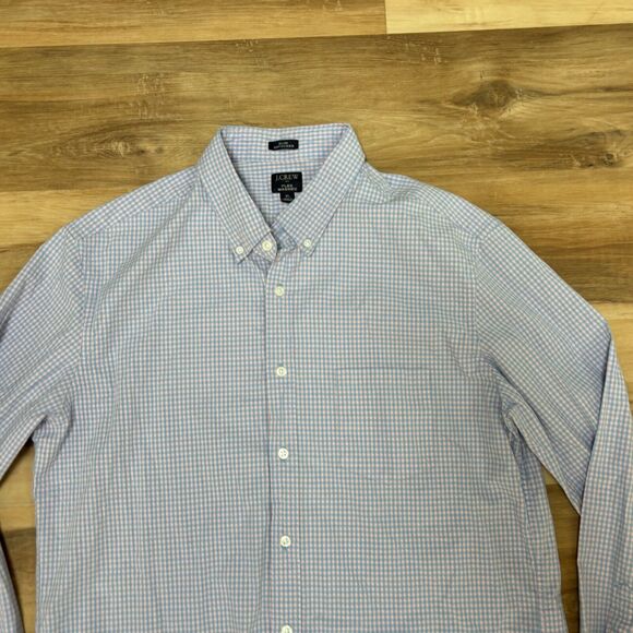 J Crew Shirt Mens XL Button Down Pink Blue Plaid Slim Untucked Flex Washed - Picture 3 of 10